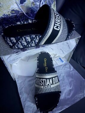 Christian Dior Black & White Logo Slide Sandals